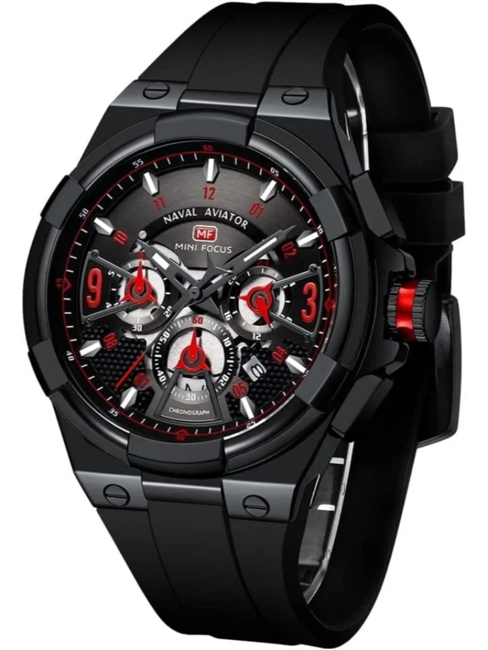 Men's Black And Red Analog Waterproof Chronograph Classic Stylish Casual Watch